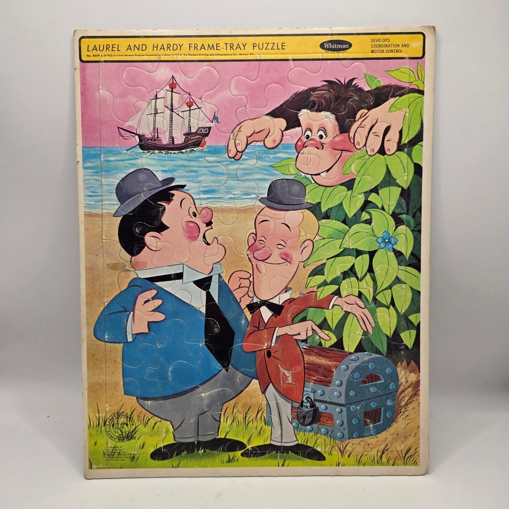 Whitman Frame-Tray Puzzle Kids Multicolor Laurel and Hardy 1967 Vintage Toy
